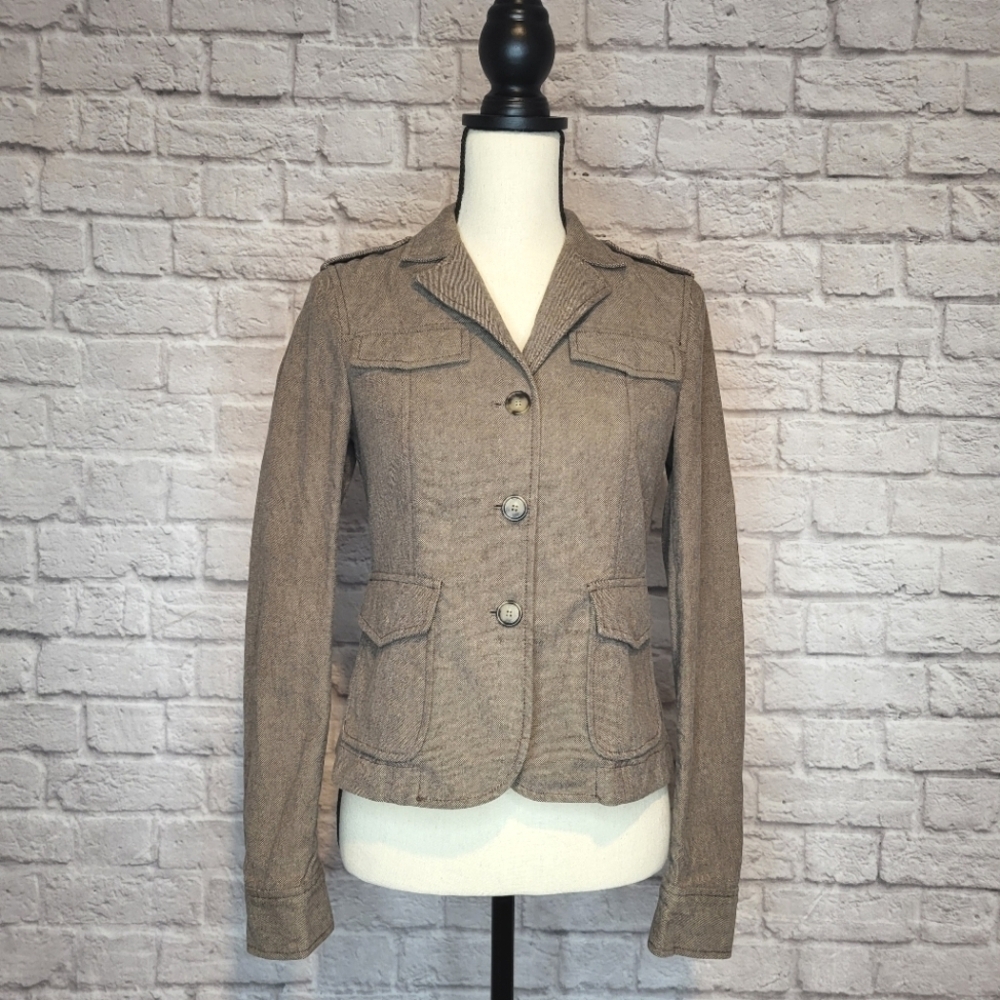 Theory womens tan brown button front 4 pocket pleated back detail blazer size 4 - Picture 2 of 14